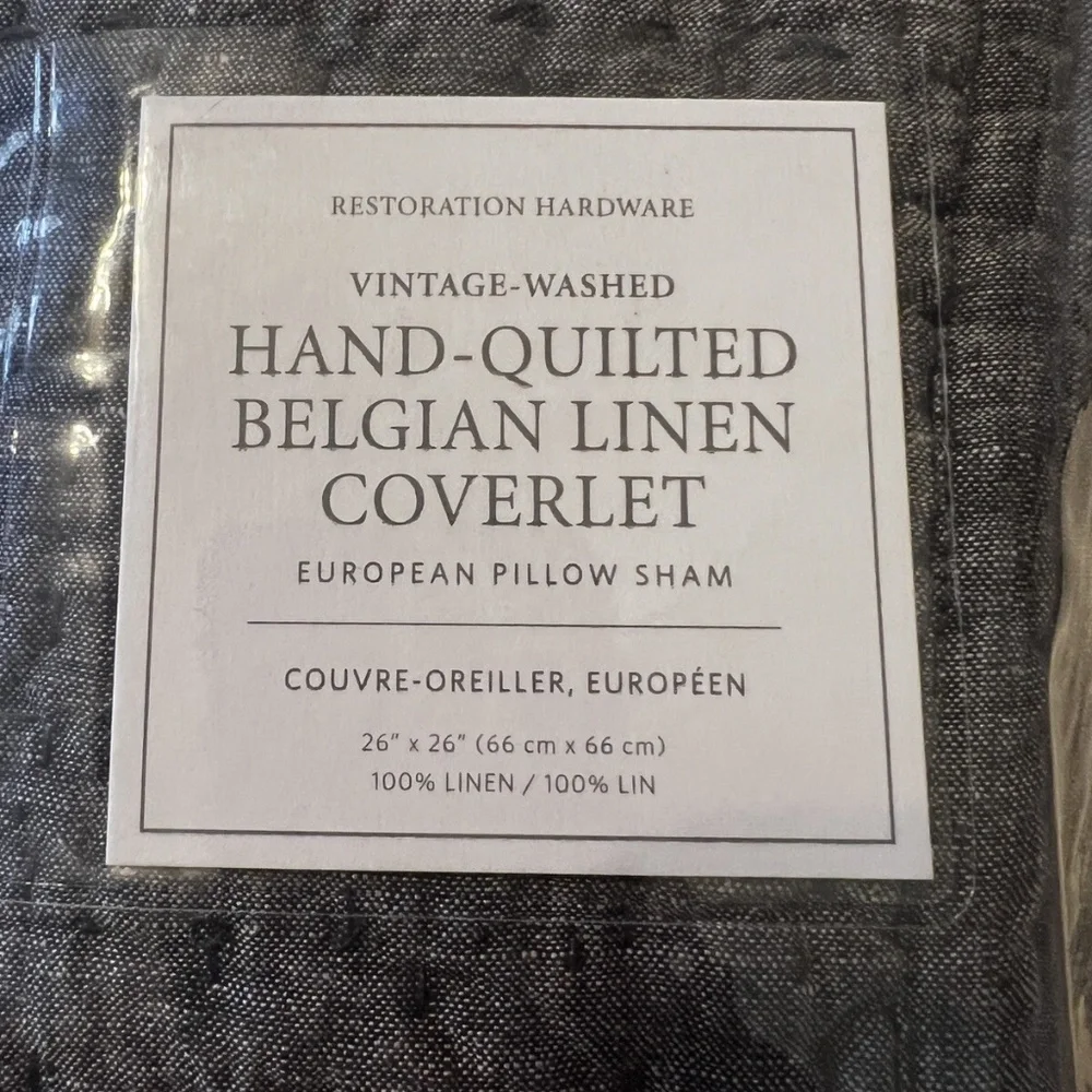 Vintage Washed Hand Quilted Belgian Flax Linen Coverlet Standard Pillow Sham